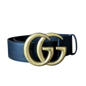 Cinto Gucci Preto GG Dourado