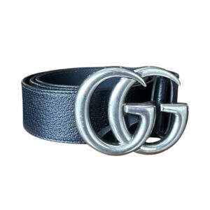 Cinto Gucci Preto GG Prata